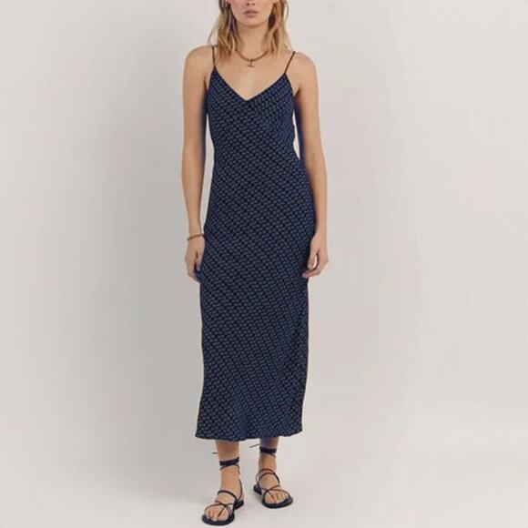 NWT Dissh Fame Navy Black Geo Print Slip Midi Dress Size US 6 - Picture 1 of 7